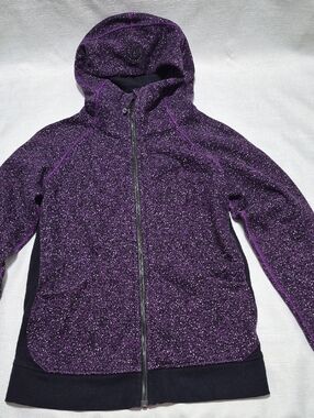 Lululemon Purple Black Marbled Pebbled Hooded Zip-Front Jacket Women Size 10